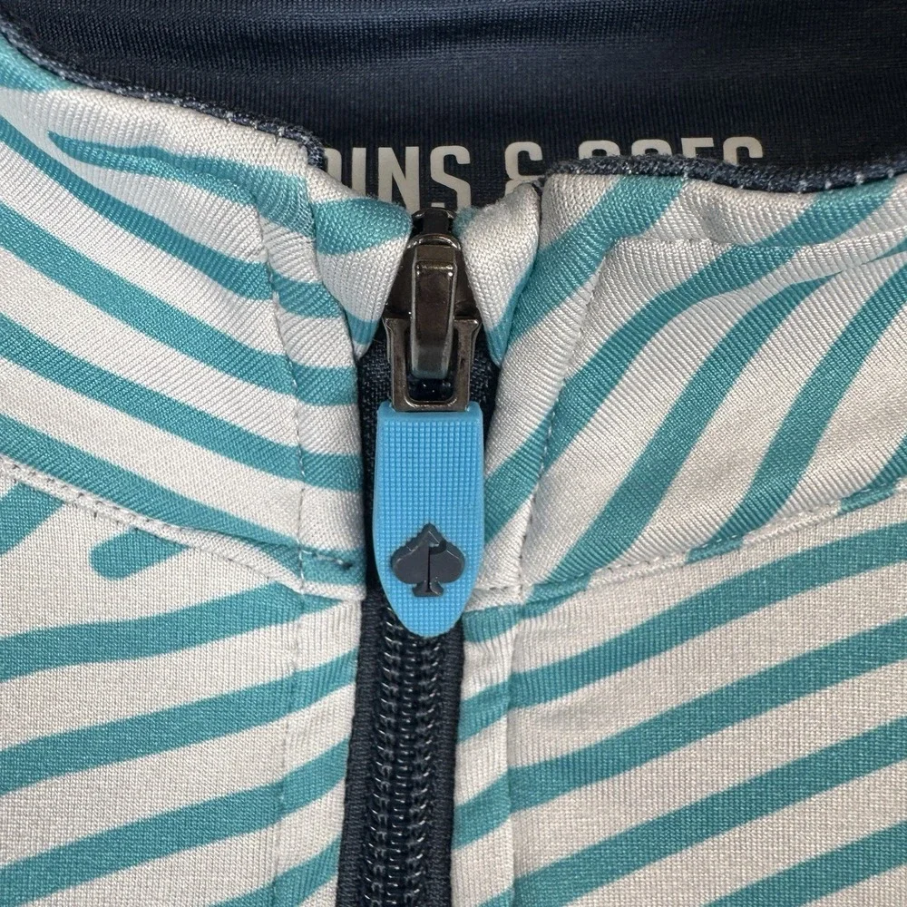 Pins and Aces Jacket Men XXL Teal Stripe 1/4 Zip Long Sleeve Golf Pullover Shirt